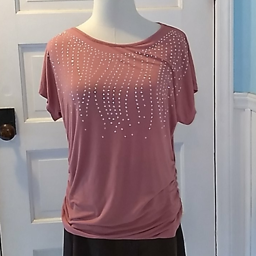 SJS large rhinestones gathered sides blouse